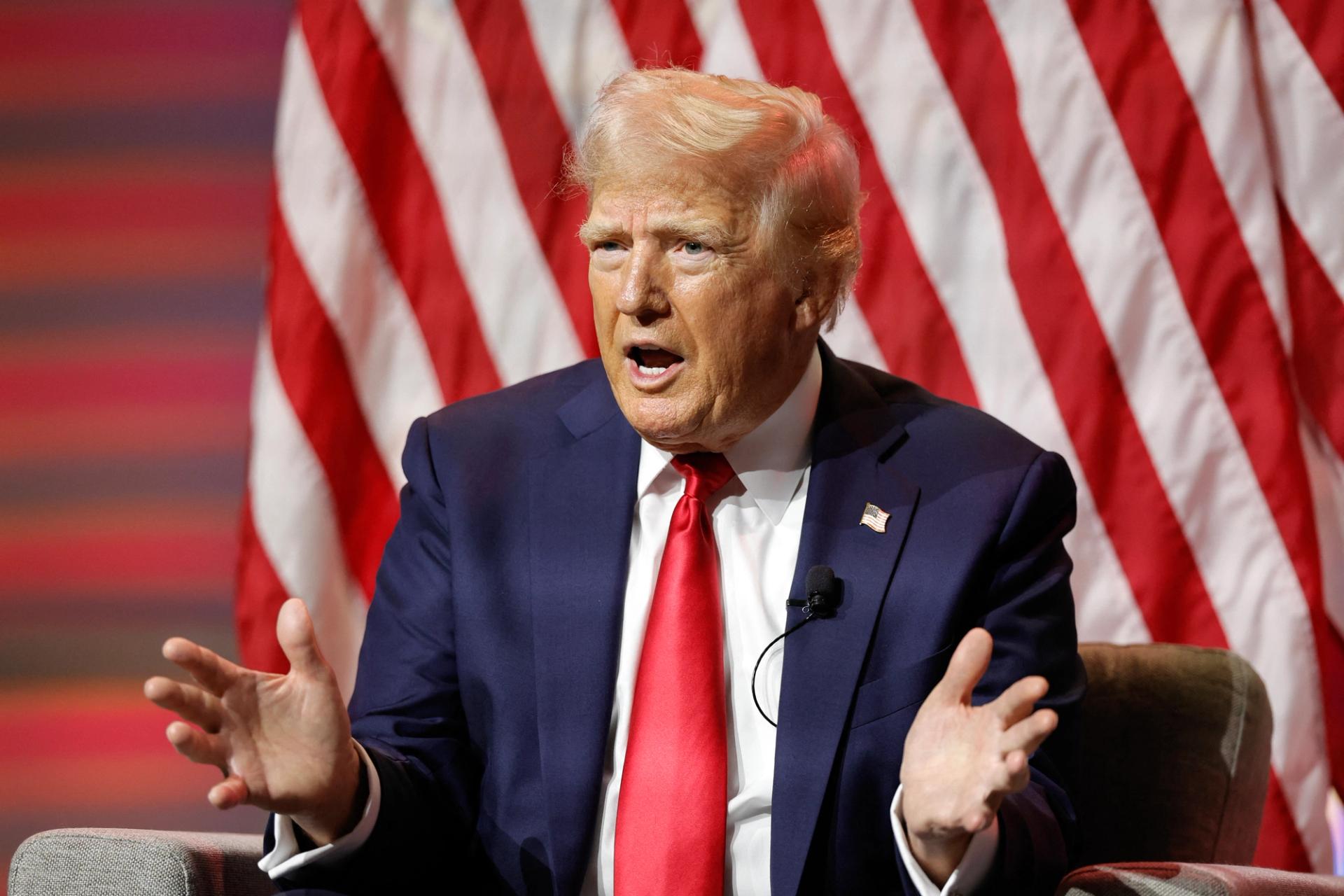 Former US President and 2024 Republican presidential nominee Donald Trump answers questions during the National Association of Black Journalists annual convention in Chicago, Illinois, on July 31, 2024.