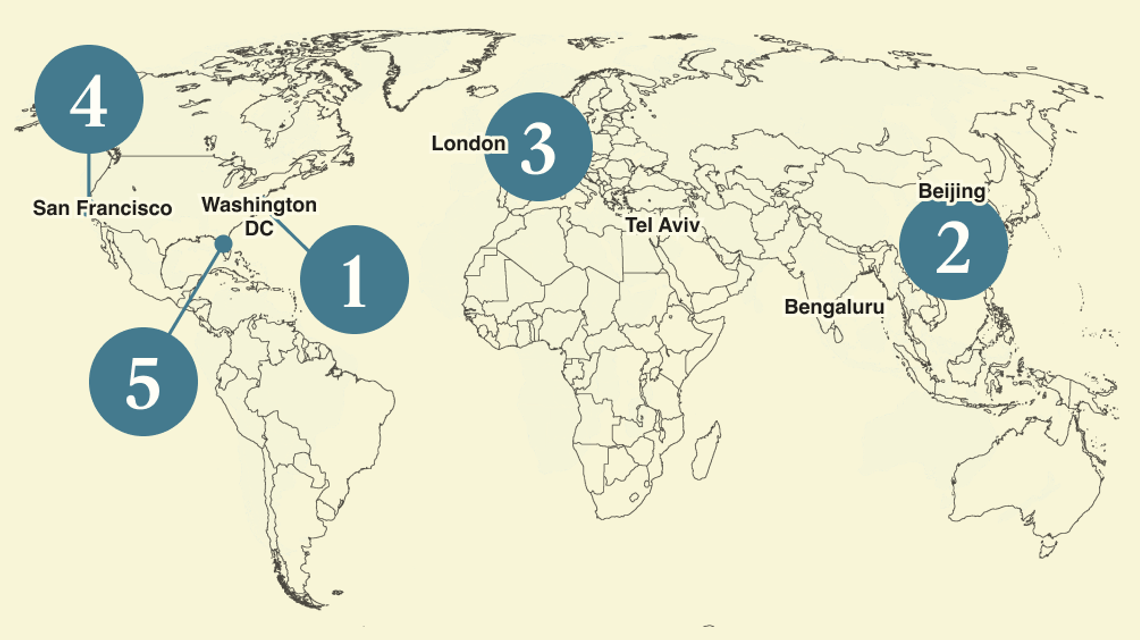 A numbered map of the world.