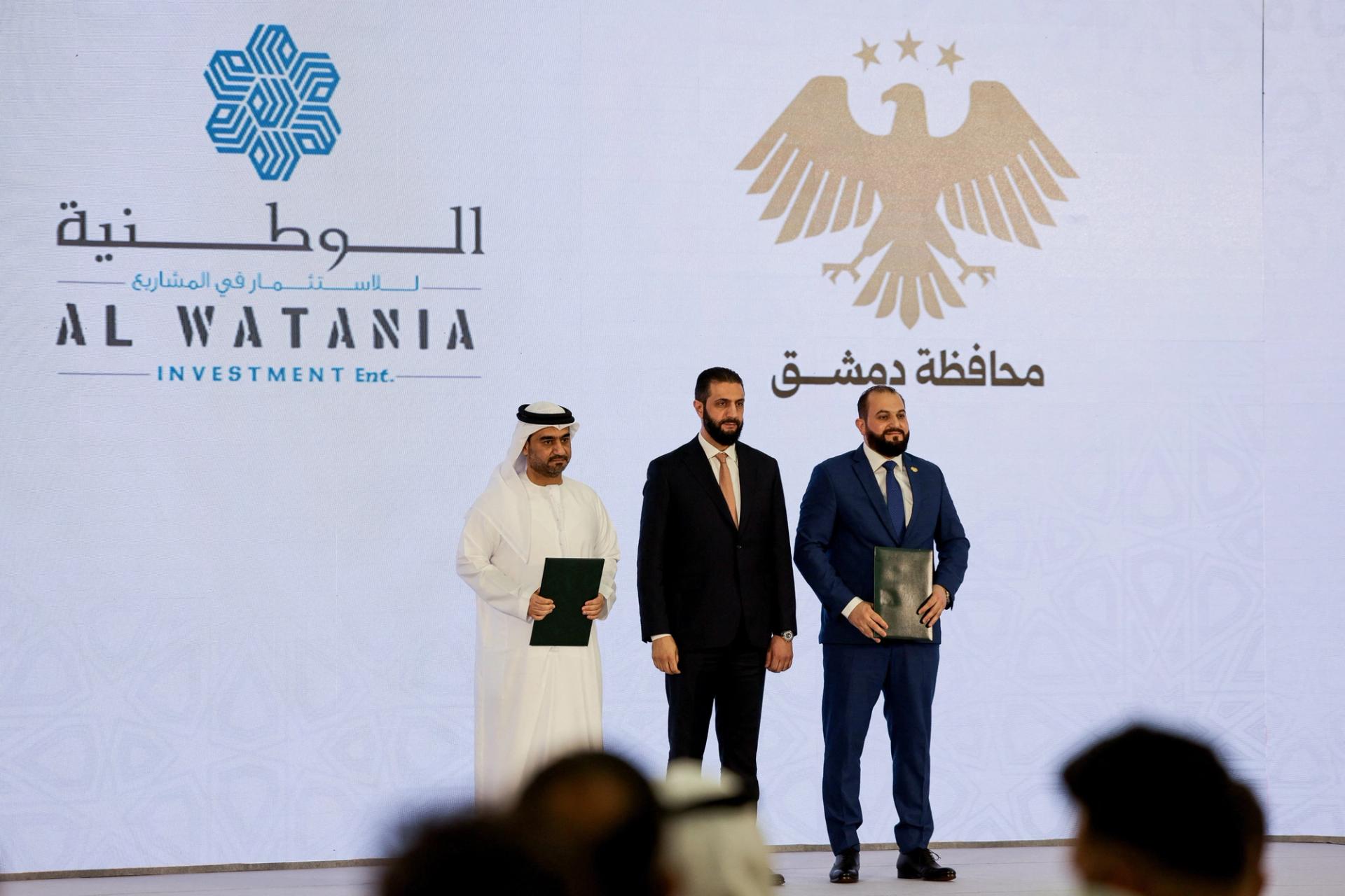 Syrian President Ahmed al-Sharaa attends a signing ceremony of a memorandum of understanding for investment in Syria.