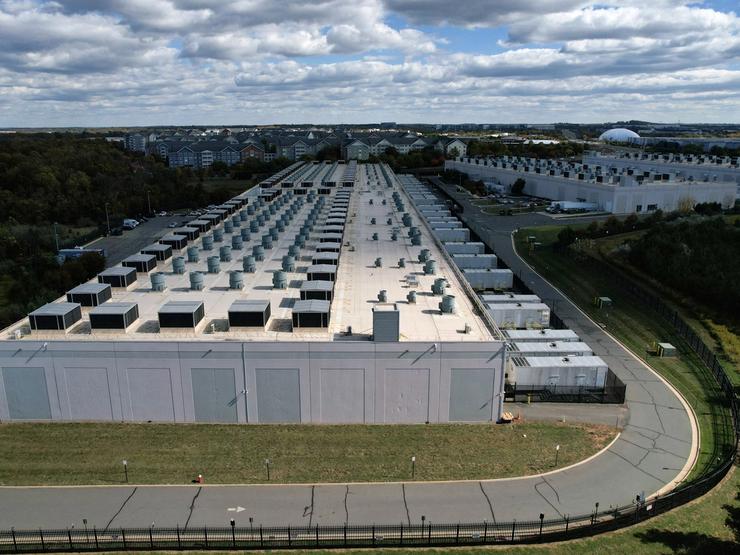 Aerial views of an Amazon Web Services Data Center known as US East 1 in Ashburn, Virginia.