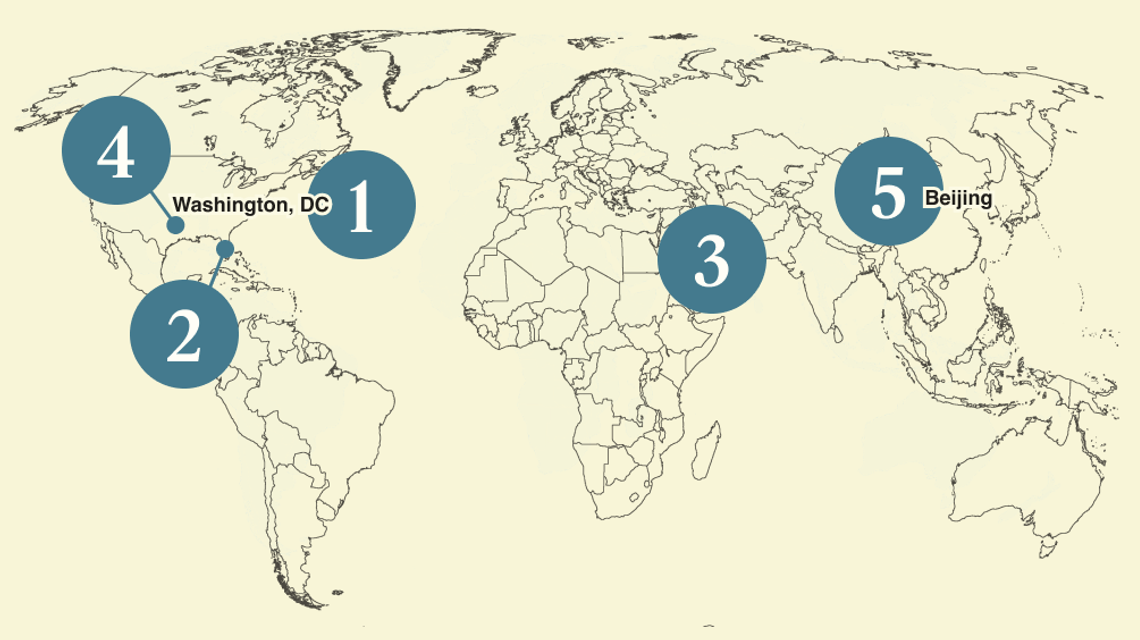 A numbered map of the world.