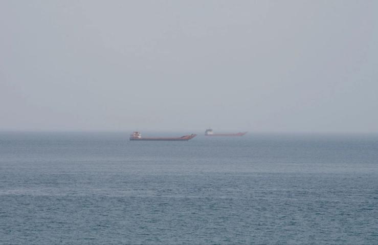 Vessels near the Strait of Hormuz, as seen from Musandam, Oman.