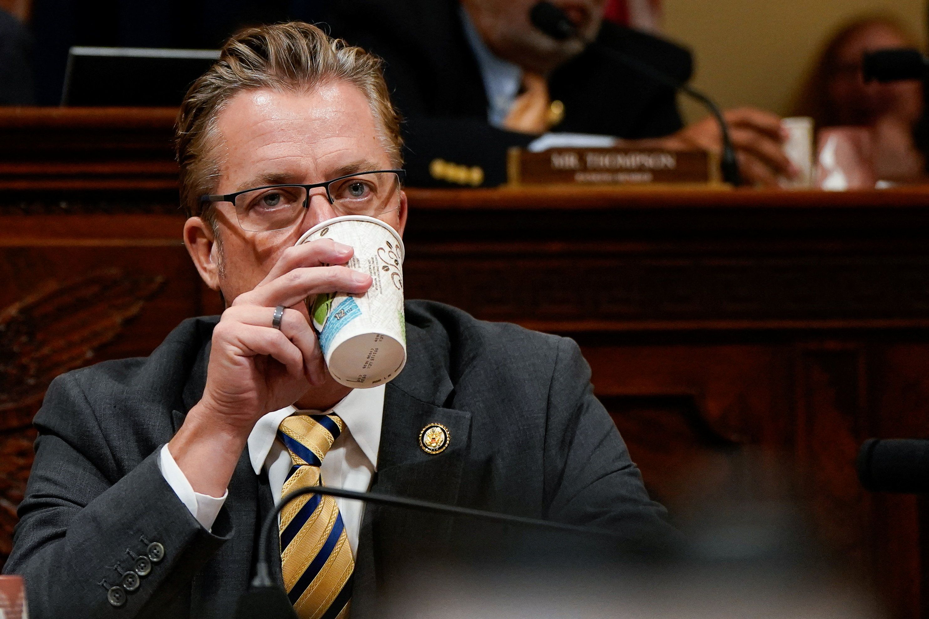 U.S. Rep. Andy Ogles (R-TN) drinks from a cup, during a House Homeland Security hearing entitled “Worldwide Threats to the Homeland,” on Capitol Hill in Washington, D.C., U.S. December 11, 2025. 