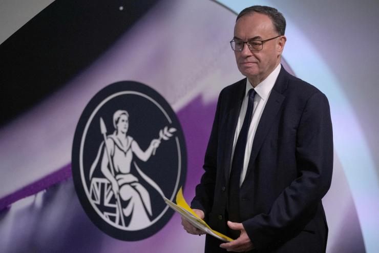 Andrew Bailey, the governor of the Bank of England, arrives for a press conference in London.
