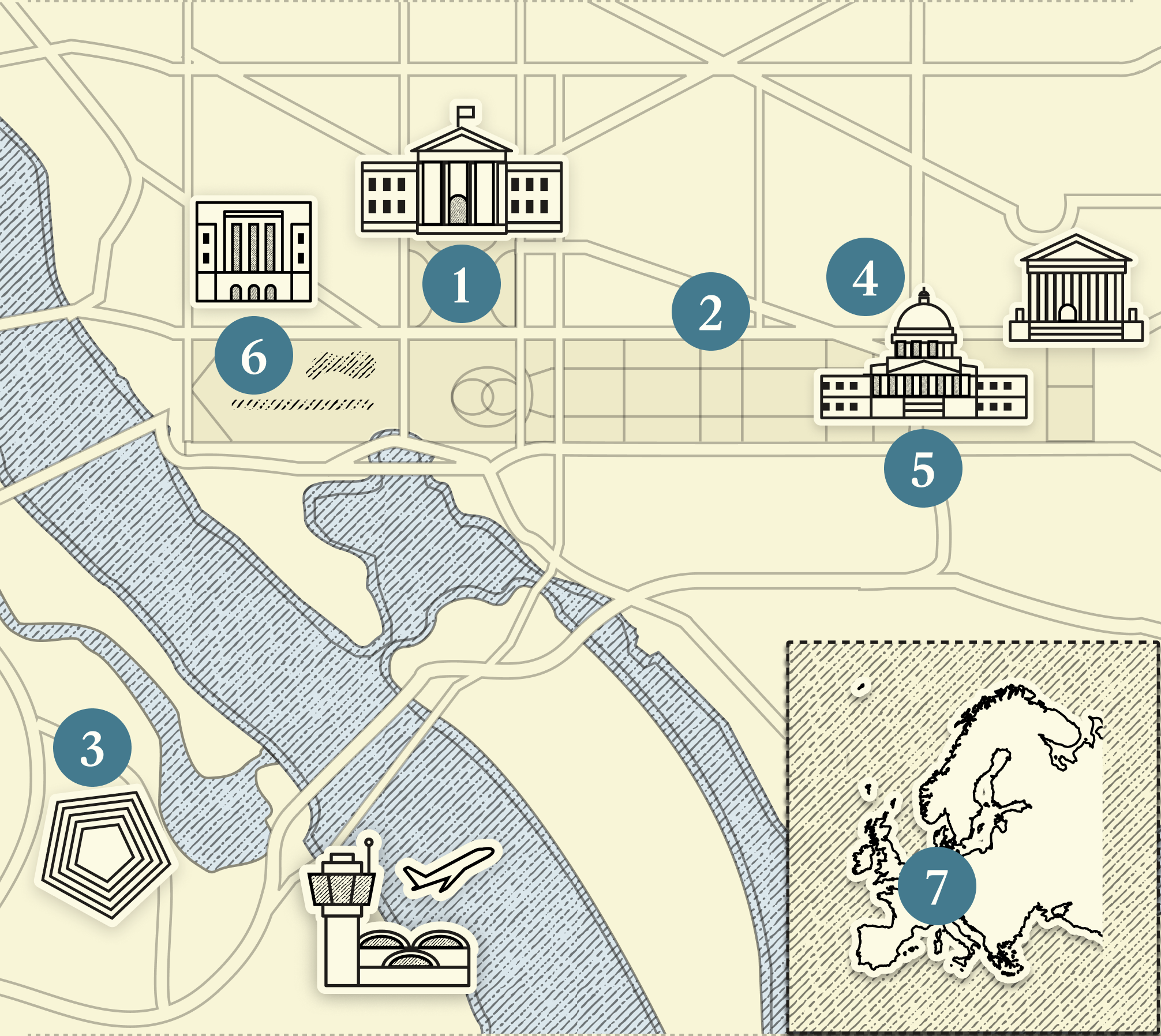A map of Washington, DC.