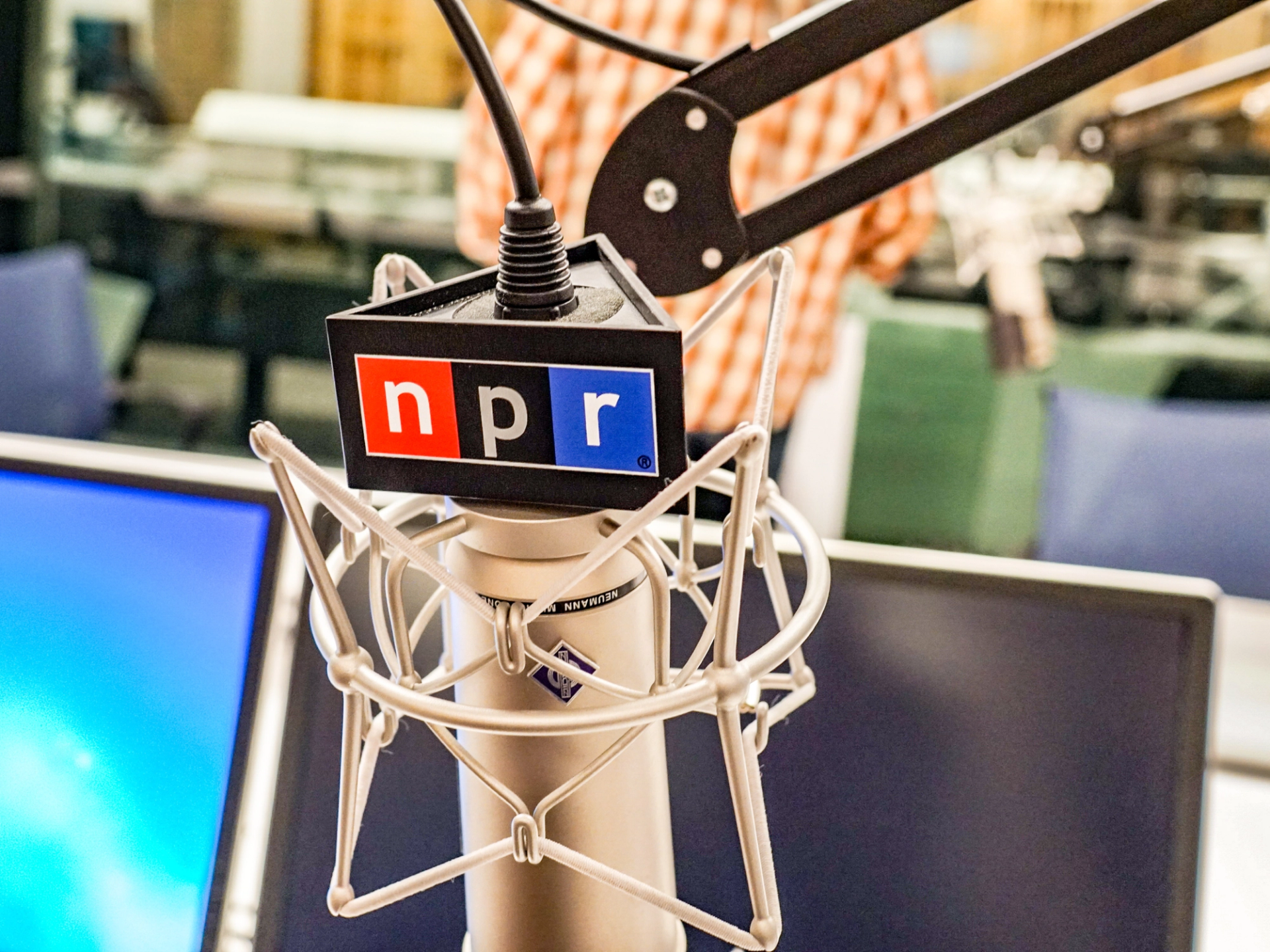 A microphone with NPR’s logo on it 