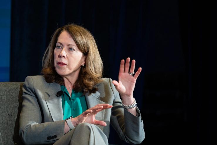 Kate Johnson speaking at Semafor’s World Economy Summit.