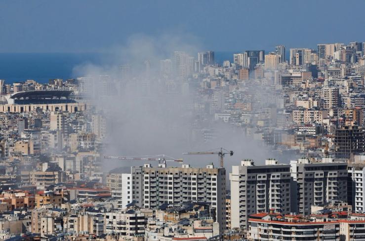 Smoke rises after a strike on Lebanon.
