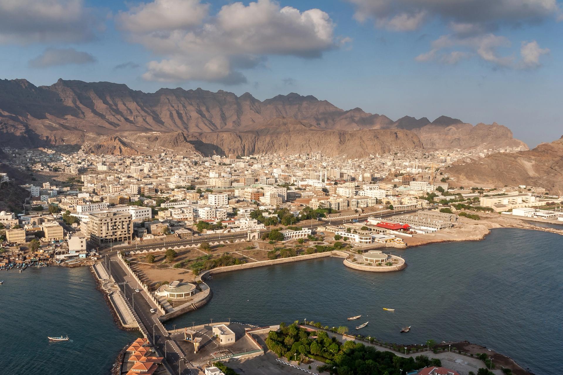 City and harbor of Aden at sunrise, Aden, Aden Governorate, Yemen