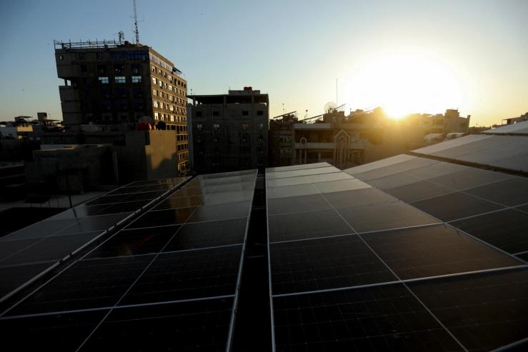 Solar panels on the rooftops of residential properties in Qamishli, Syria.