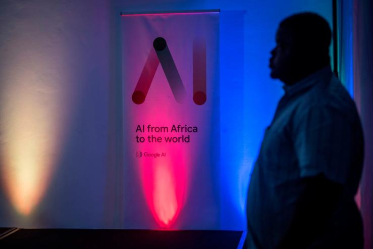 A Google AI poster during the presentation of the first AI centre in Africa, established by Google, at Marriott hotel in Accra on April 10, 2019.