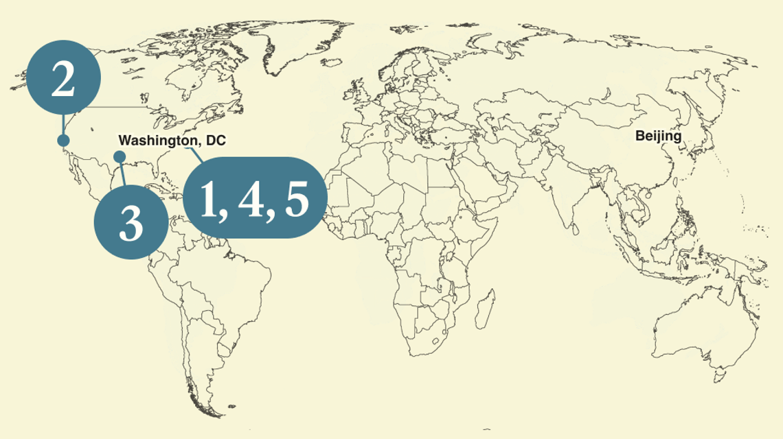 A numbered map of the world.