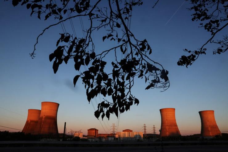 The Three Mile Island Nuclear power plant is seen at sunrise in Middletown, Pennsylvania