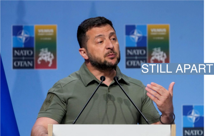 Ukraine’s President Volodymyr Zelenskiy attends a press conference during a NATO leaders summit in Vilnius, Lithuania, July 12, 2023. REUTERS/Ints Kalnins