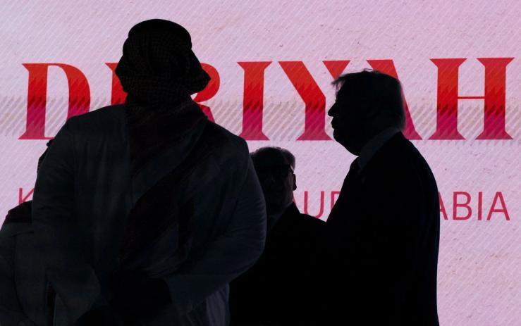 US President Donald Trump stands during a visit to At-Turaif World Heritage Site, in Diriyah, Saudi Arabia on May 13, 2025.