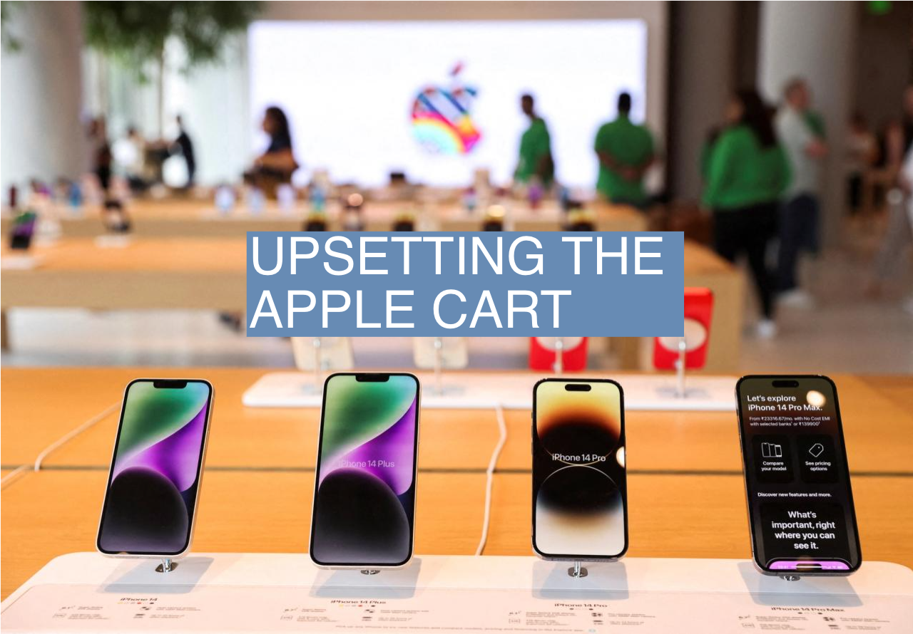 Apple iPhones are seen inside India’s first Apple retail store during a media preview, a day ahead of its launch in Mumbai, India, April 17, 2023.