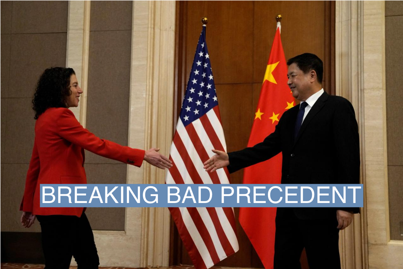 U.S. Deputy Assistant to the President and Deputy Homeland Security Advisor Jen Daskal shakes hands with Chinese Minister of Public Security Wang Xiaohong before a meeting at the Diaoyutai State Guesthouse in Beijing, Tuesday, Jan. 30, 2024
