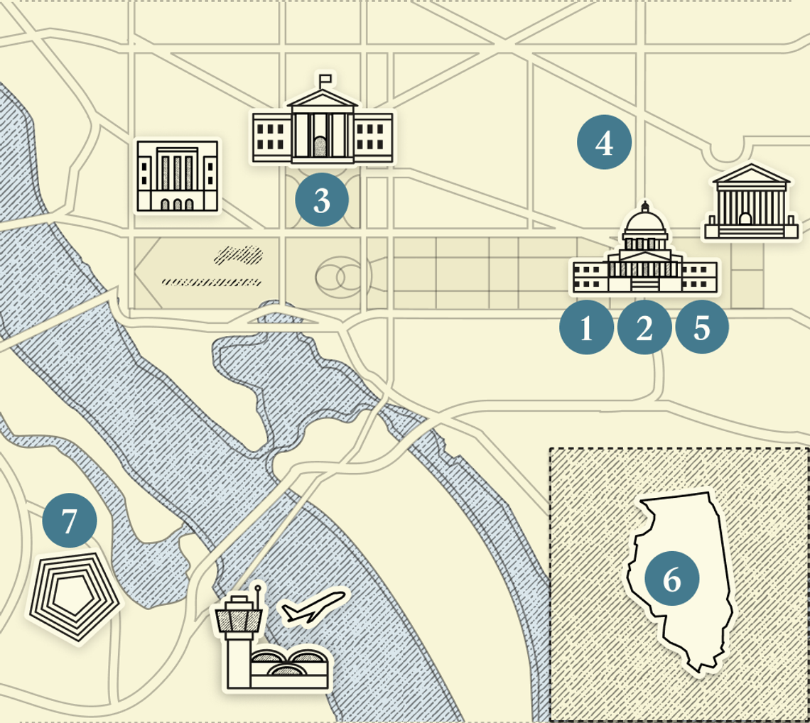 A numbered map of Washington, DC.