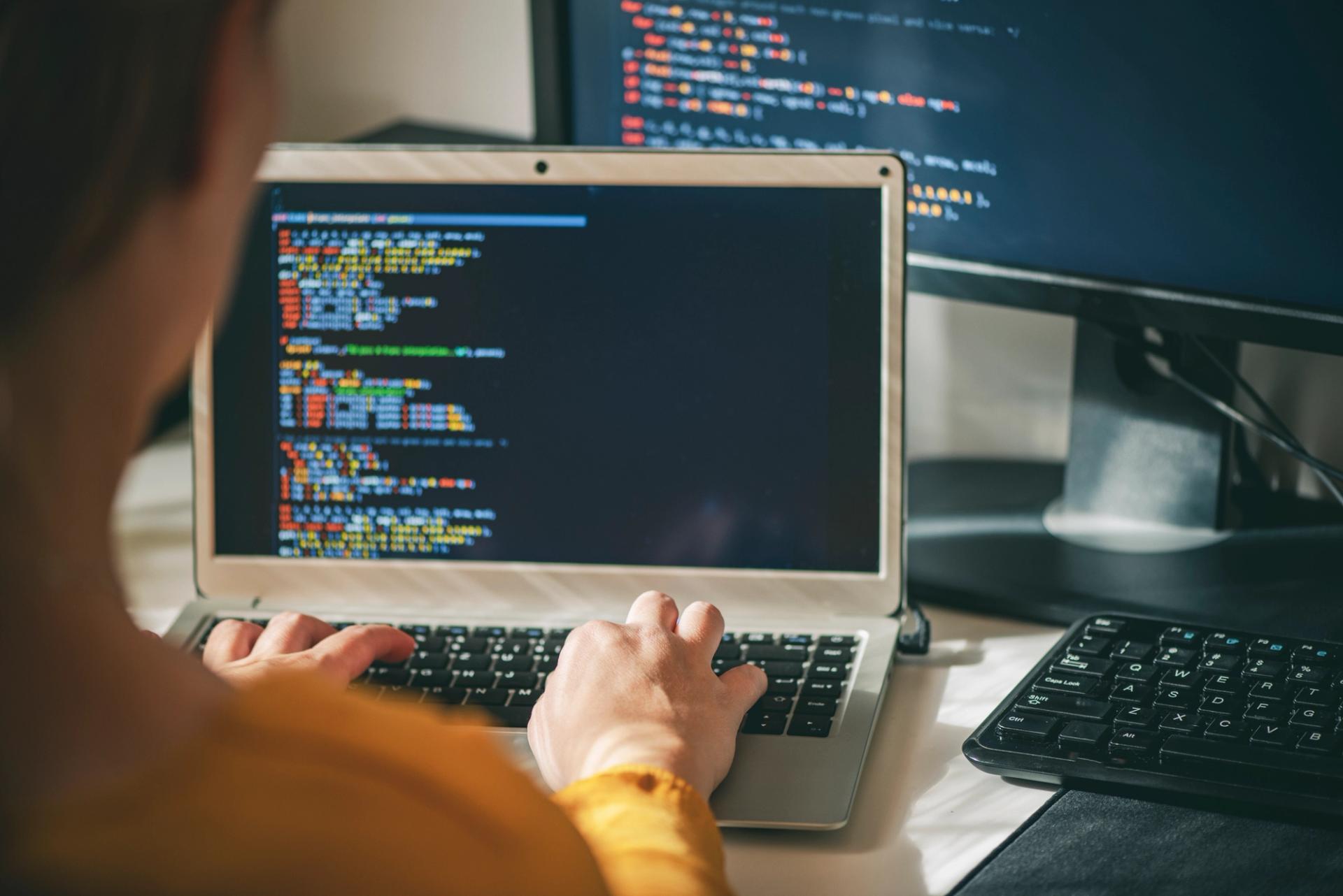 A person coding on their laptop.