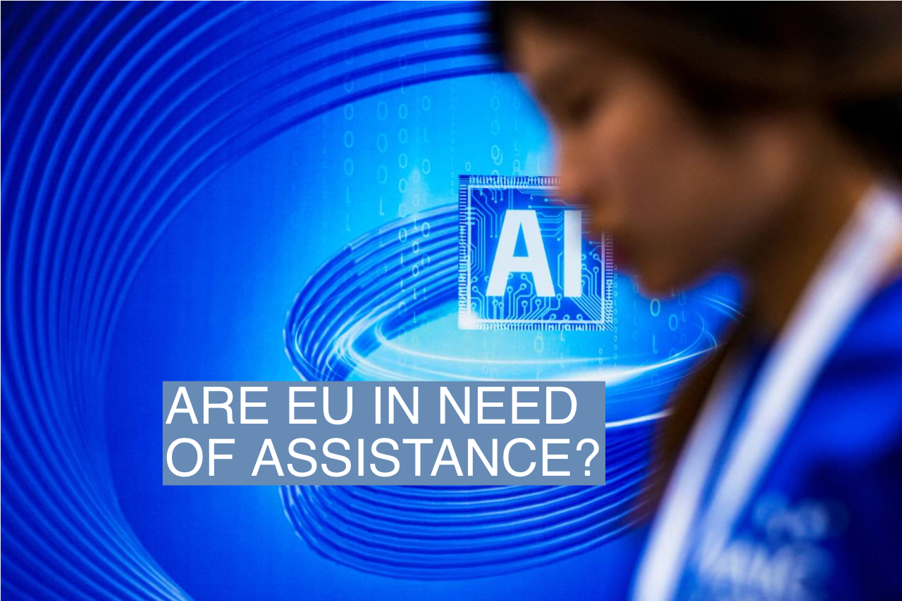 An AI sign is seen at the World Artificial Intelligence Conference