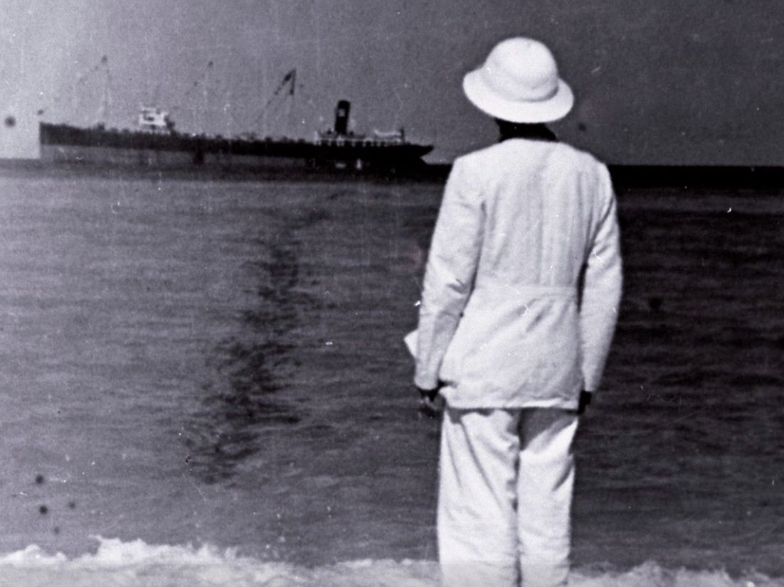 Archive photo of the DG Scofield tanker leaving Ras Tanura in 1939.