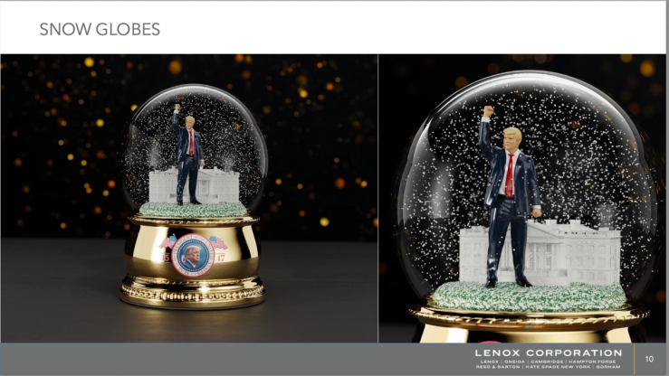 President Donald Trump depicted inside a Lenox snow globe