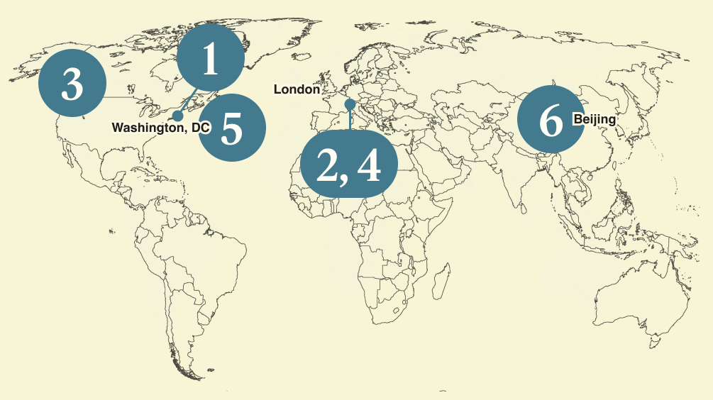A numbered map of the world.