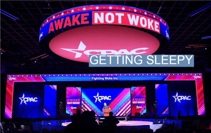 Workers prepare the stage for the 2022 meeting of the Conservative Political Action Conference.