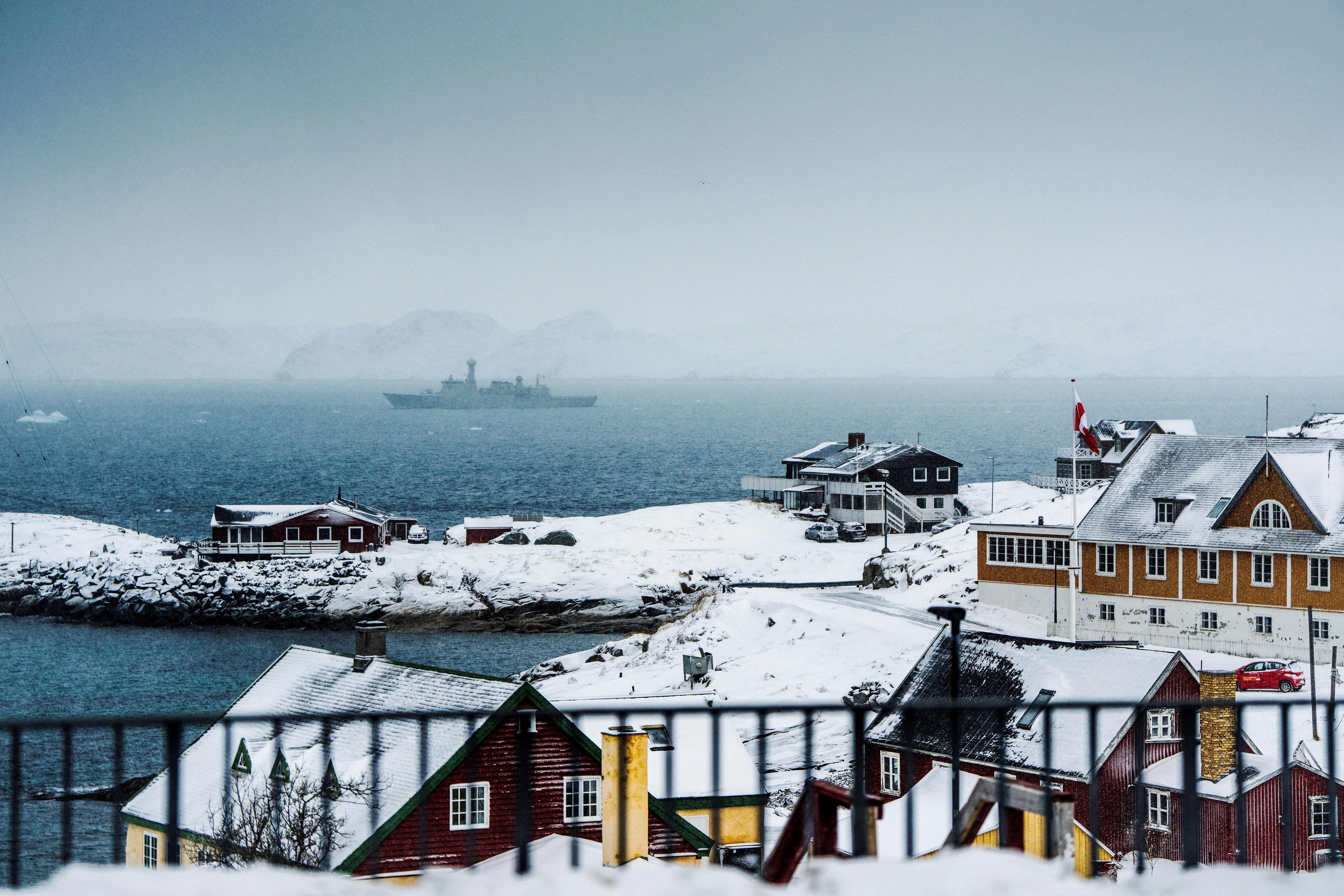 The Danish Navy’s HDMS Vaedderen ship sails off Nuuk, Greenland.