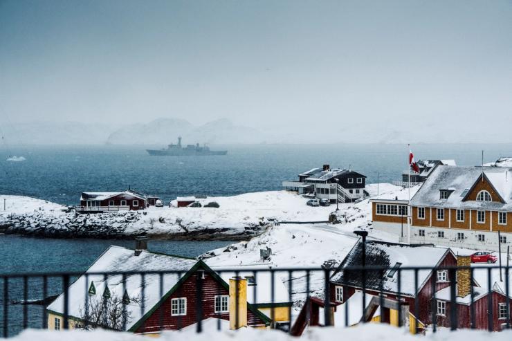 The Danish Navy’s HDMS Vaedderen ship sails off Nuuk, Greenland.