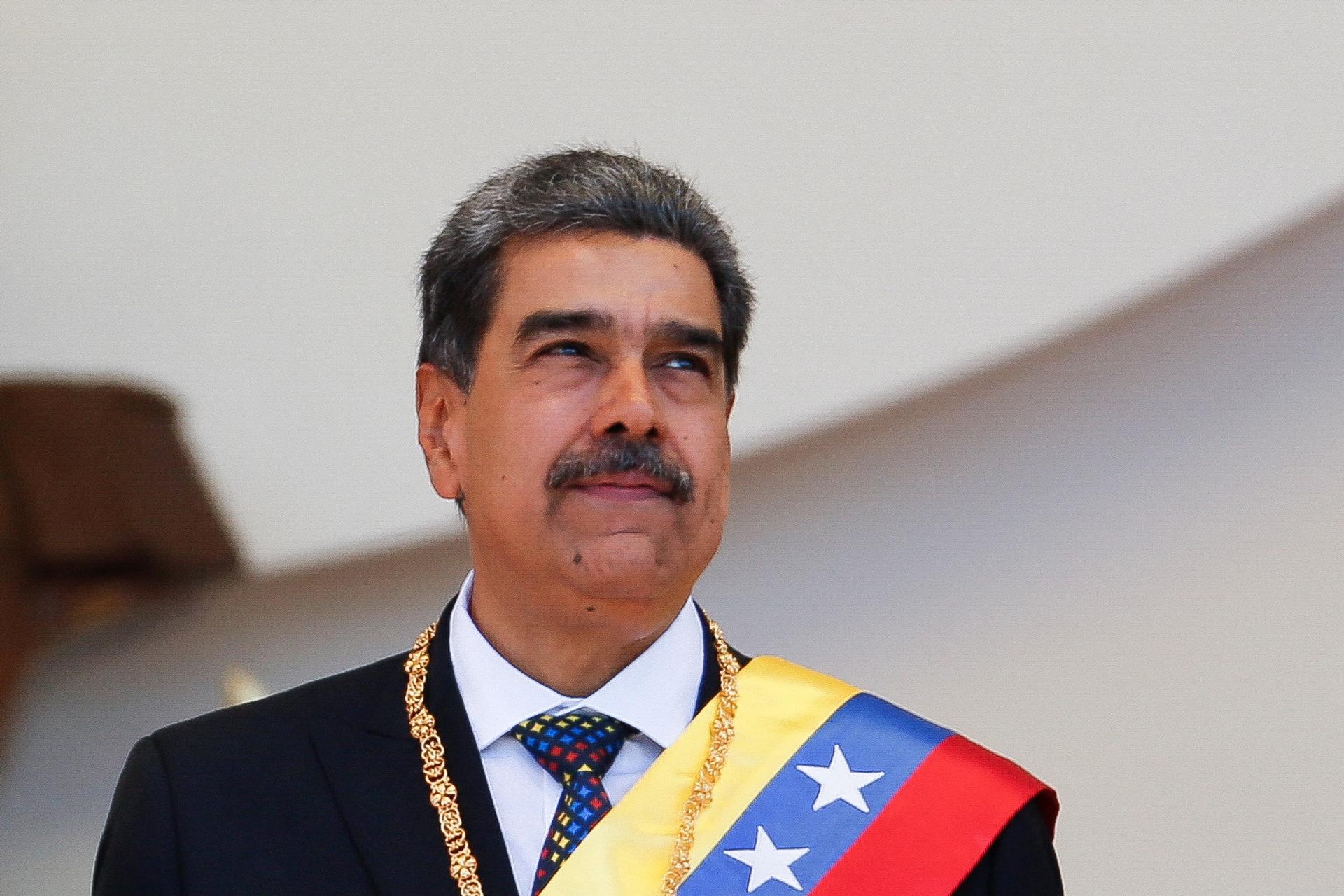 President Nicolas Maduro looks on on the day of his inauguration for a third six-year term in Caracas, Venezuela.