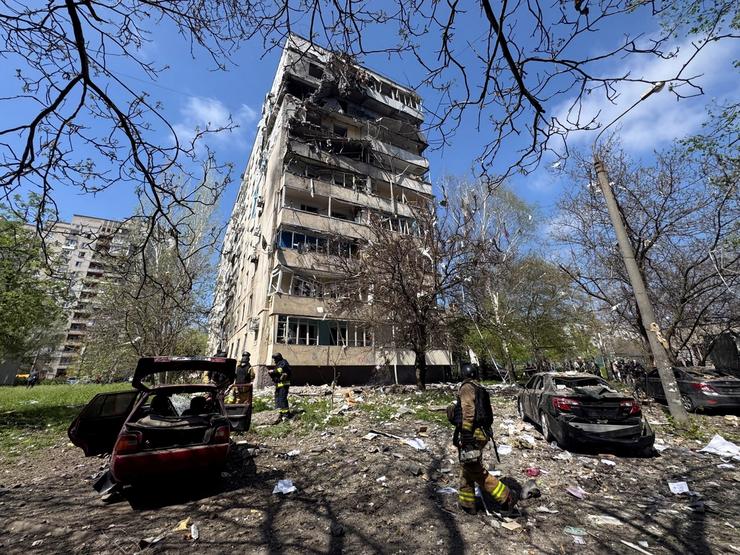 The aftermath of a Russian strike on Zaporizhzhia, Ukraine.