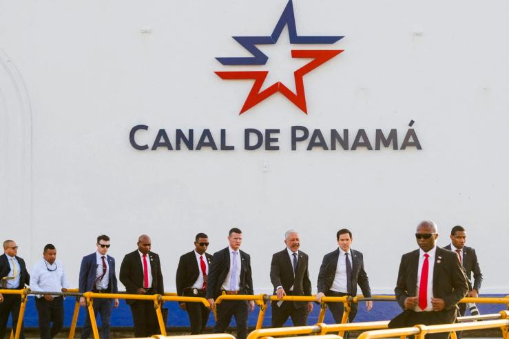 US Secretary of State Marco Rubio tours the Miraflores locks at the Panama Canal.