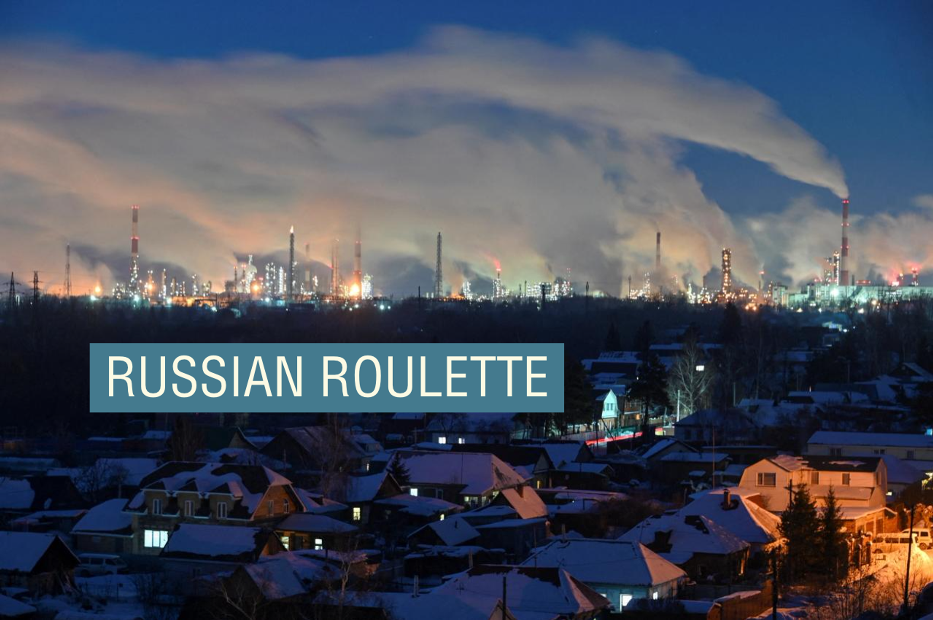 Flue gas and steam rise out of chimneys and smokestacks of an oil refinery during sunset on a frosty day in the Siberian city of Omsk