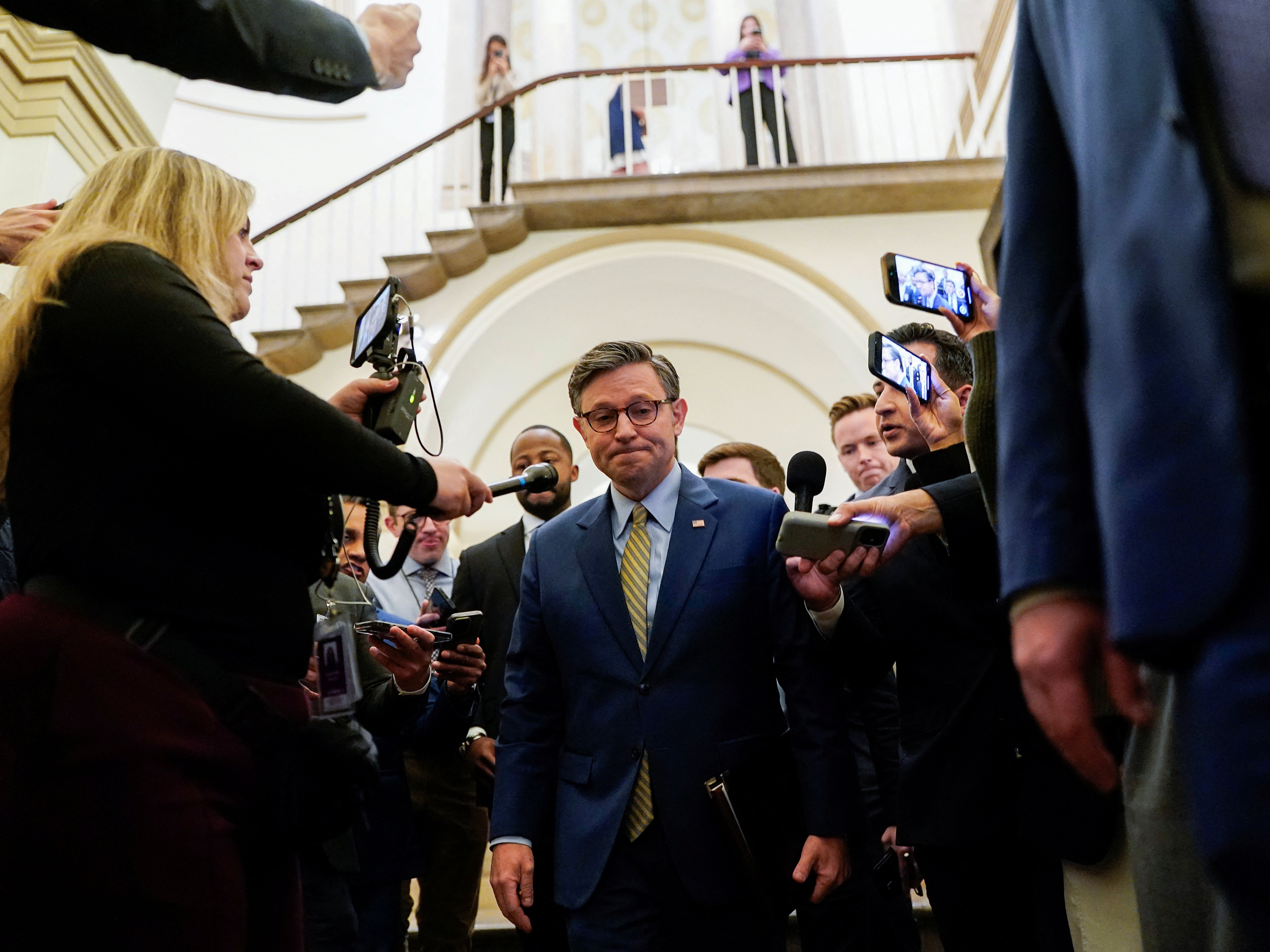 Mike Johnson in a press gaggle