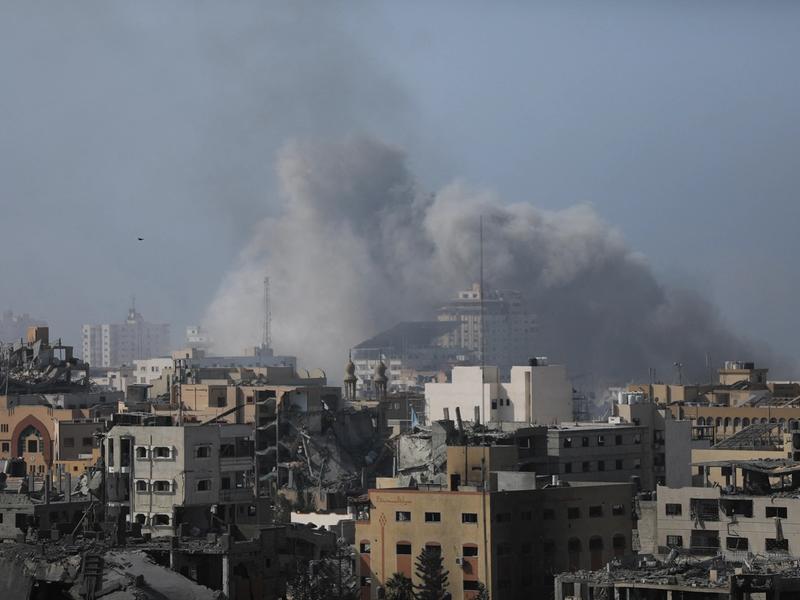 Smoke rises during an Israeli strike in Gaza City