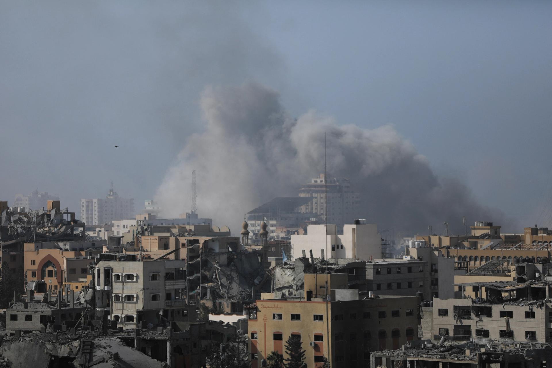 Smoke rises during an Israeli strike in Gaza City