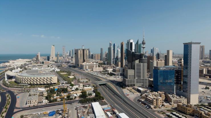 A drone view shows Kuwait City.