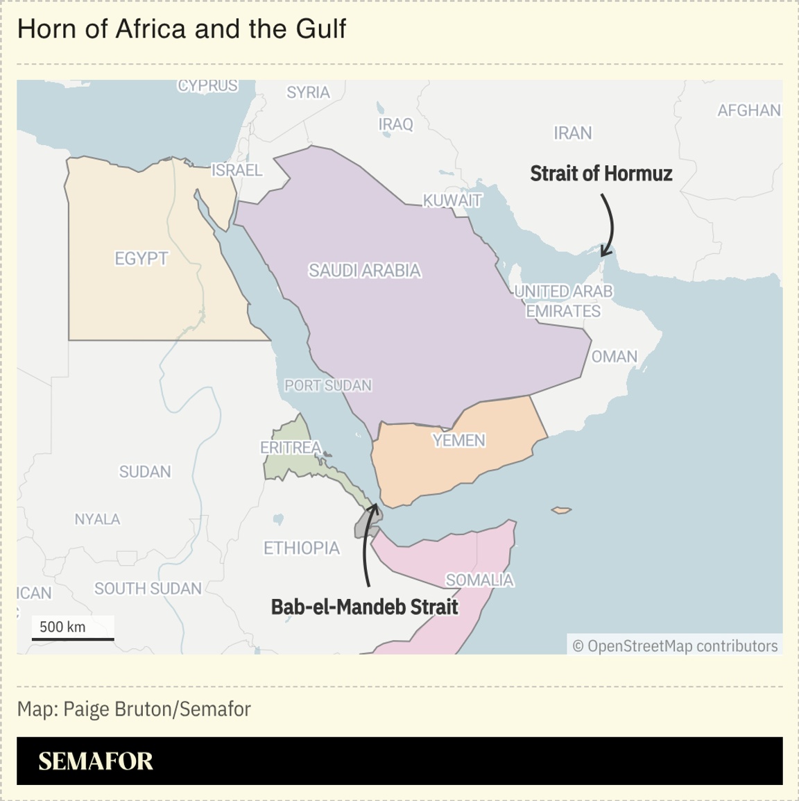 A map showing the Horn of Africa and the Gulf.