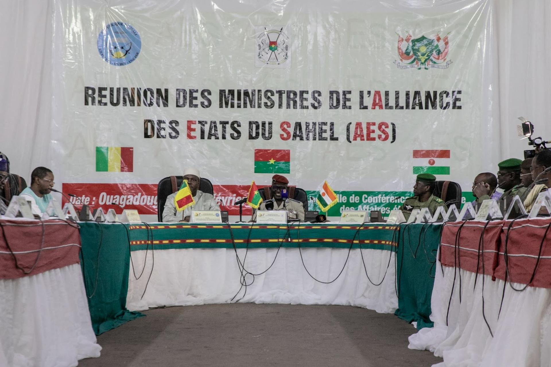 A meeting of the Ministers of the Alliance of Sahel States in Ouagadougou on Feb. 15, 2024. 
