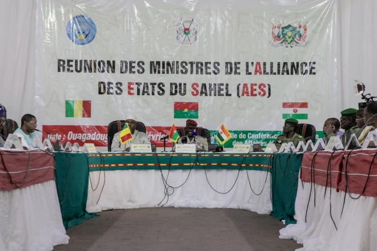 A meeting of the Ministers of the Alliance of Sahel States in Ouagadougou on Feb. 15, 2024.